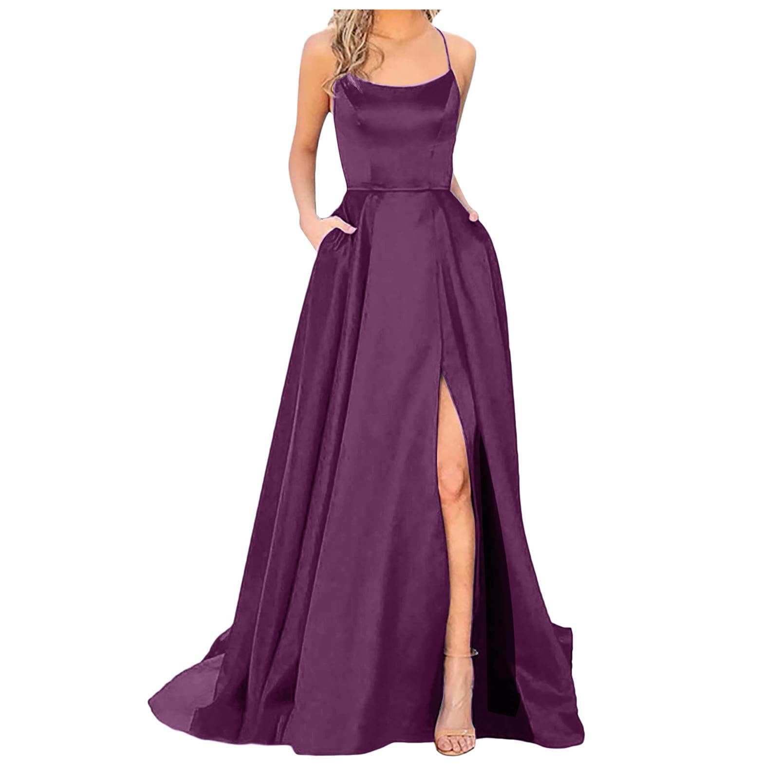 Vestidos largos de fiesta de raso para mujer, elegante, sin espalda, vestidos largos de satén cruzado, vestido de fiesta de graduación, abertura lateral, vestido de fiesta de boda, vestido de noche