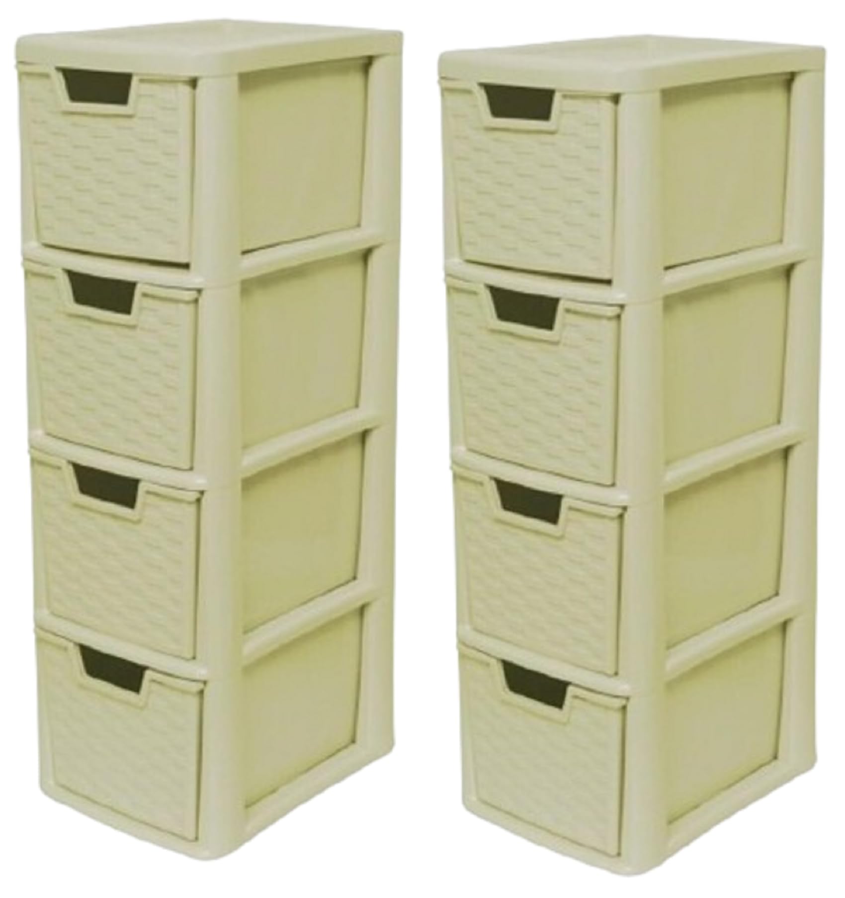 Khanary Cream 2Pack 4 Tier Medium A5 Drawer Tower Storage Unit Plastic Organizer Home Kitchen School Offices Desktop Stationary Art Supplies Shoes Clothes Toys Bath Items (4 Tiier Medium )