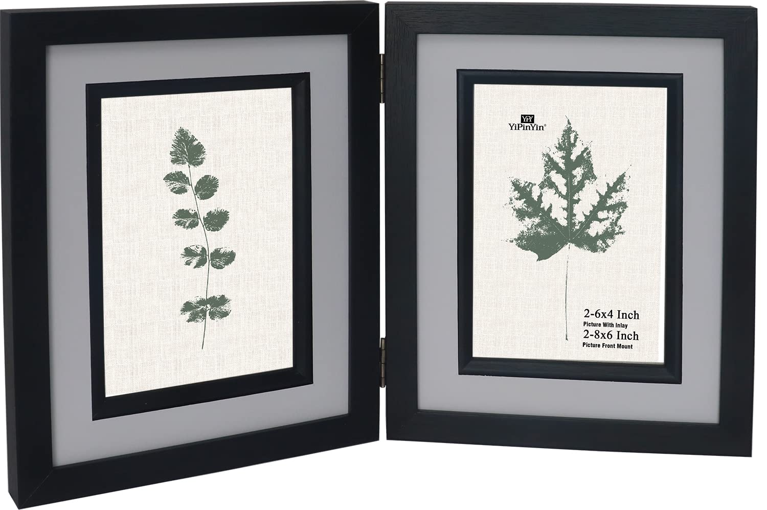 YiPinYin Black Double Picture Frame 5 x 7'', Double Hinged photo 7x9'' With Inlay and Mount for 7x 5'' Double 7x5'' frames with Glass Front for Desktop Or Wall Mounted