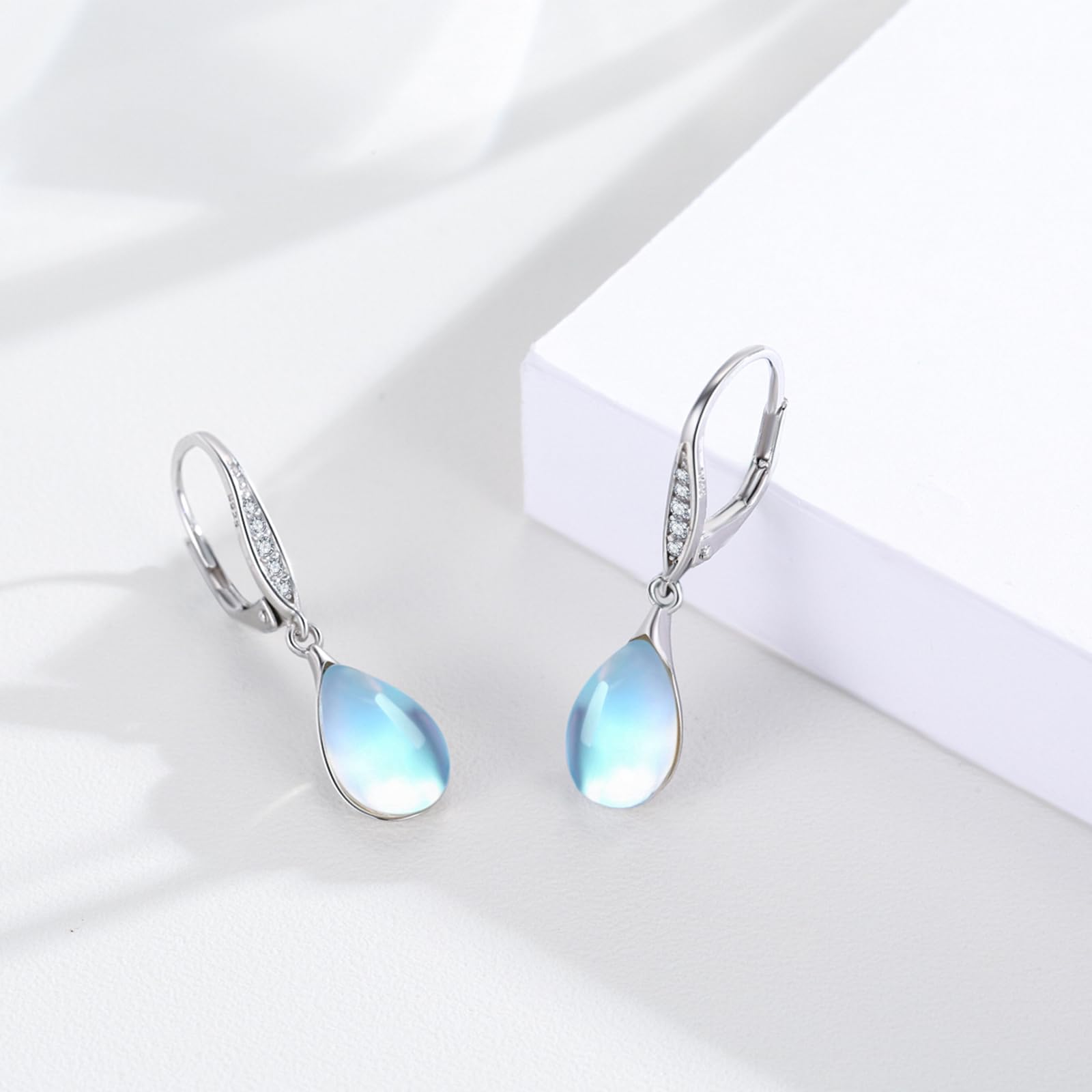 OHAYOO Mondstein Silber Ohrringe Damen 925 Engel Abalone/Onyx/Türkis/Keltische Ohrstecker Leverback Ohrringe Mondstein Schmuck für Damen Mädchen
