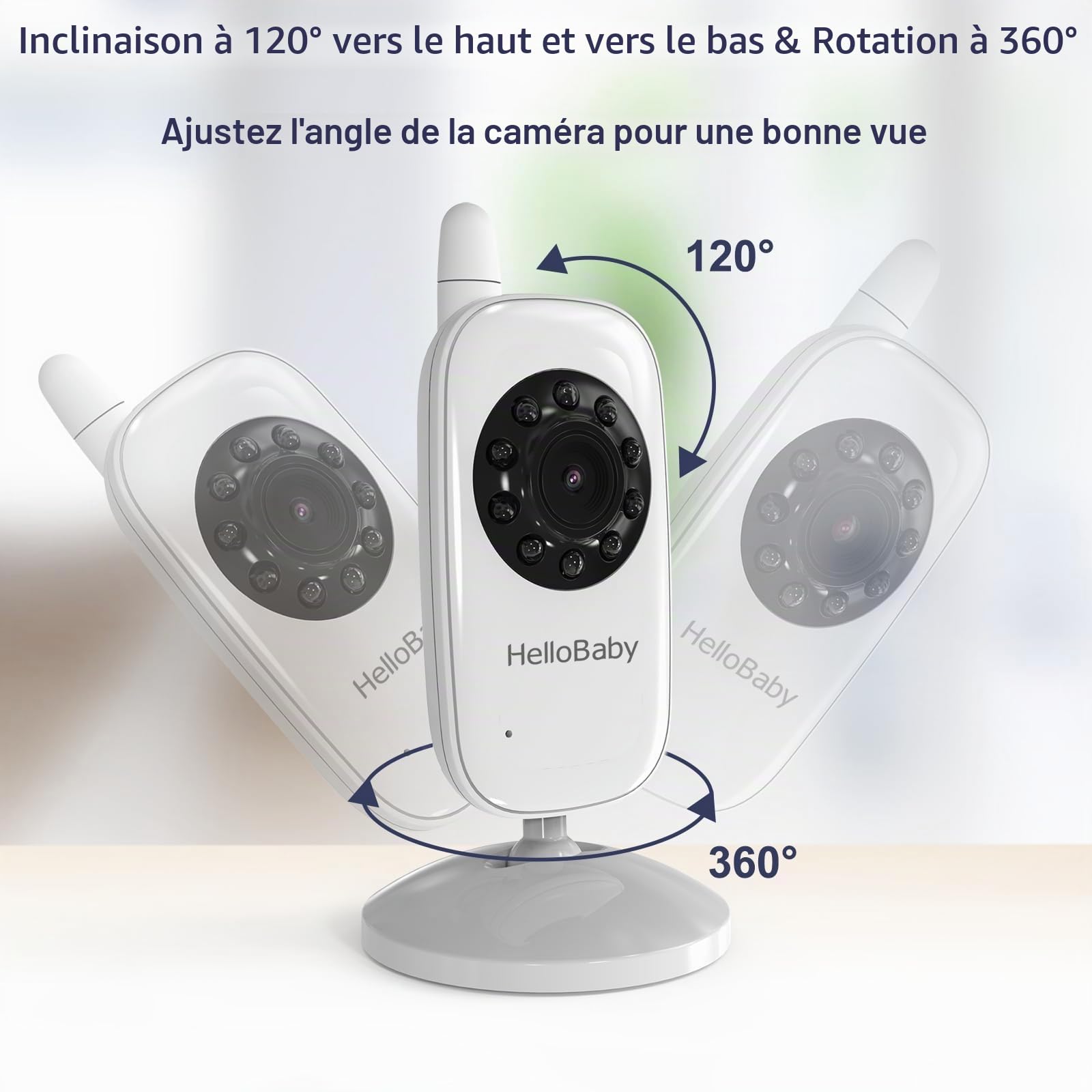 HelloBaby Babyphone Caméra sans WiFi, Caméra Surveillance Bébé 3,2'' IPS, Caméra de Surveillance bébé, Vision Nocturne, Mode ECO/VOX, Portée Étendue 305m, 2 Câbles USB, HB2438