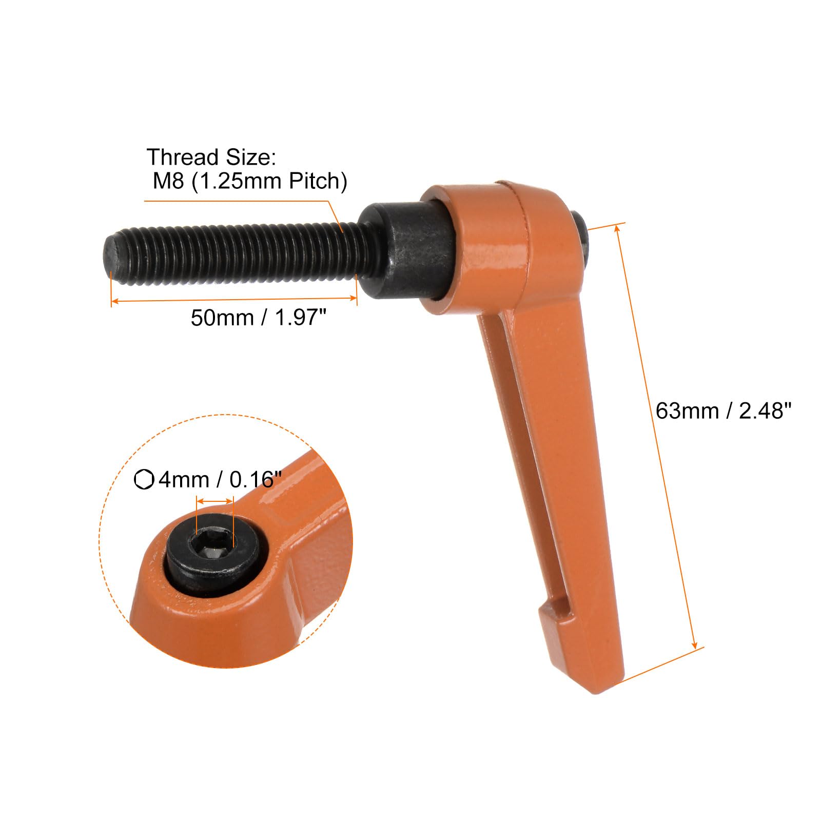 Set 8 Maniglie A Leva Con Filettatura M8 - Serraggio Rapido Per Macchinari
