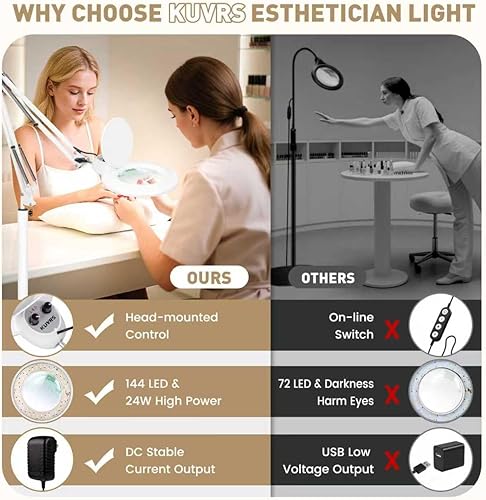 Miniatura 3 de Lupa de 10 veces con luz y soporte, 24 W y 2200 lúmenes, lámpara magnética de atenuación cálida y fría infinita para esteticistas, lámpara de pie