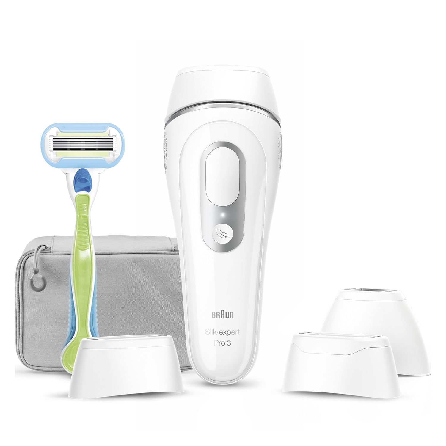 Braun Luz Pulsada Silk-expert Pro 3, Eliminación Del Vello En Casa, Alternativa a Depilación Láser, Depiladora IPL Con Funda, Maquinilla Venus, 3 Cabezales Para Cara y Cuerpo, Blanca/Plateada, PL3222