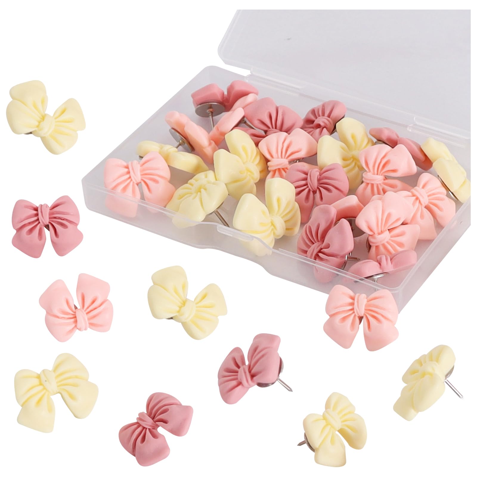 Vuzvuv Pink Bow Decorative Push pins for Bulletin Cork Board,Cute Girl Thumbtacks Bow Pins for Home School, Office(30 Pcs)