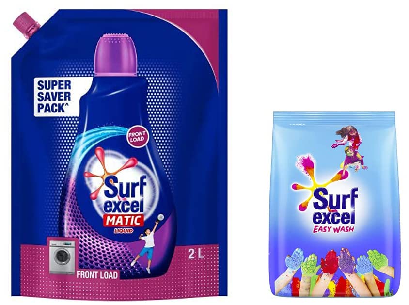 Image of Surf Excel Matic Front Load Liquid Detergent 2 L Refill, Designed For Tough Stain Removal on Laundry in Washing Machines - Super Saver Offer Pack & Easy Wash Detergent Powder, 500 g