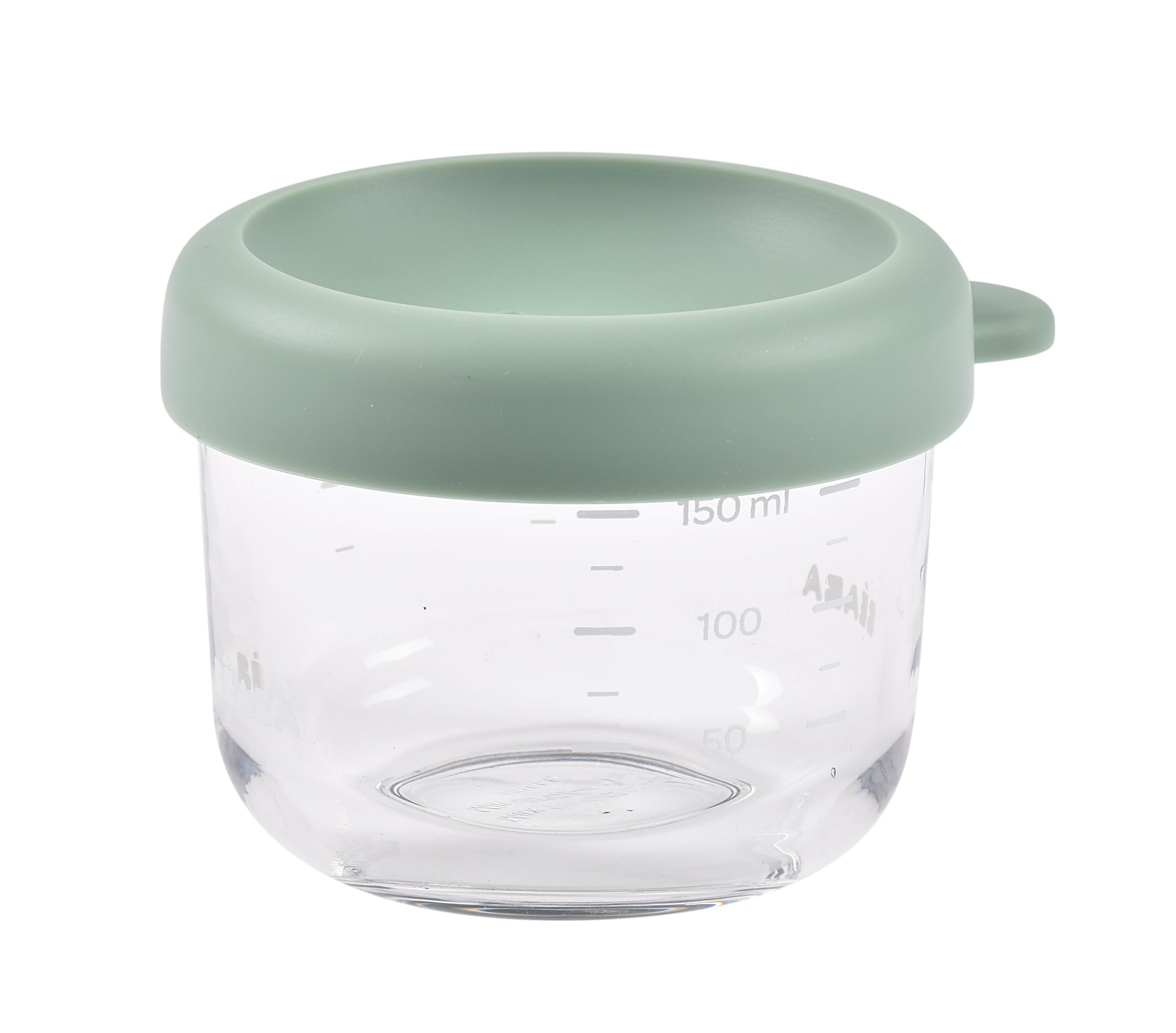 BEABA 5 oz Glass Baby Food Jars with Soft Silicone Air Tight Lids, Glass Storage Containers with Lids, Microwave and Freezer Safe Containers, Sage Green
