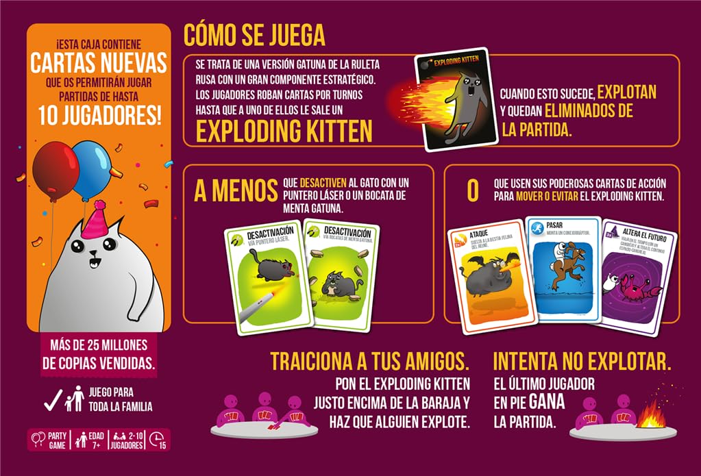 Asmodee Exploding Kittens Party Pack, Juego de Cartas de Estrategia Estilo Ruleta Rusa para Fiestas y Grupos Grandes, A Partir de 7 Años, De 2 a 10 Jugadores, 15 Minutos por Partida, Español