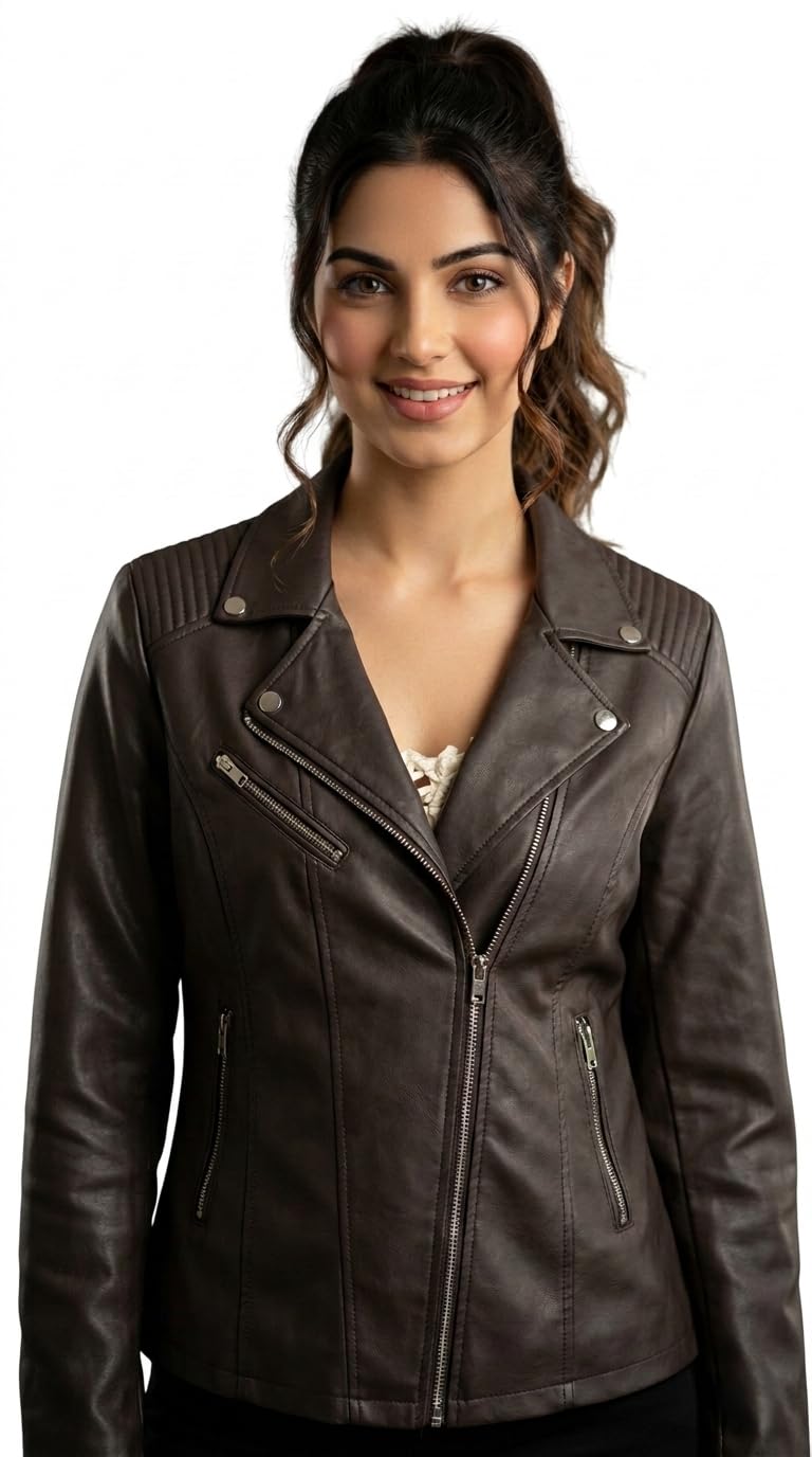 RETAIL GARMENTS Women's Faux Leather Biker Jacket | Casual Black Winter Wear Coat with Zipper | Regular Fit Moto Jacket for Girls & Ladies-image-10