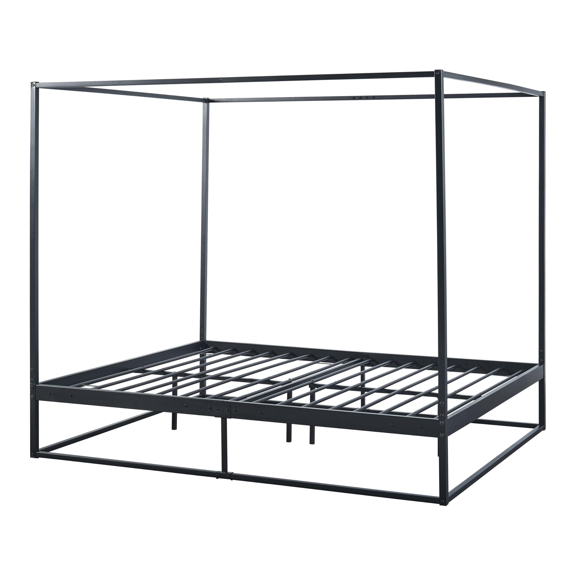 [en.casa] Letto a Baldacchino Letto Matrimoniale 160 x 200 cm Struttura Rettangolare in Metallo Nero Stile Classico