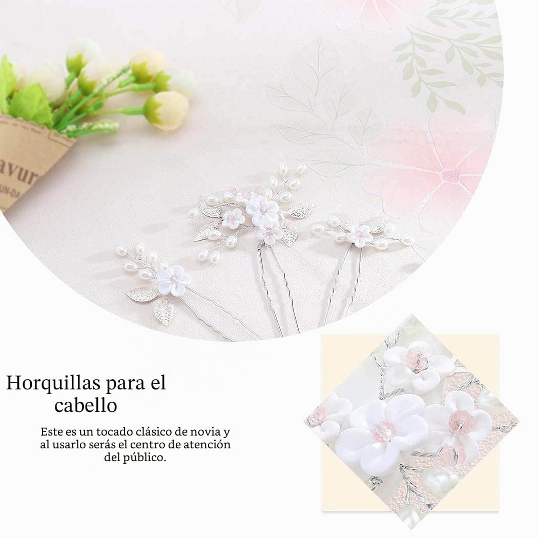 Bride Wedding Flower Alfileres para el cabello Accesorios para el cabello con perlas Accesorios para el cabello para novias Horquillas plateadas Embalaje para mujeres y niñas