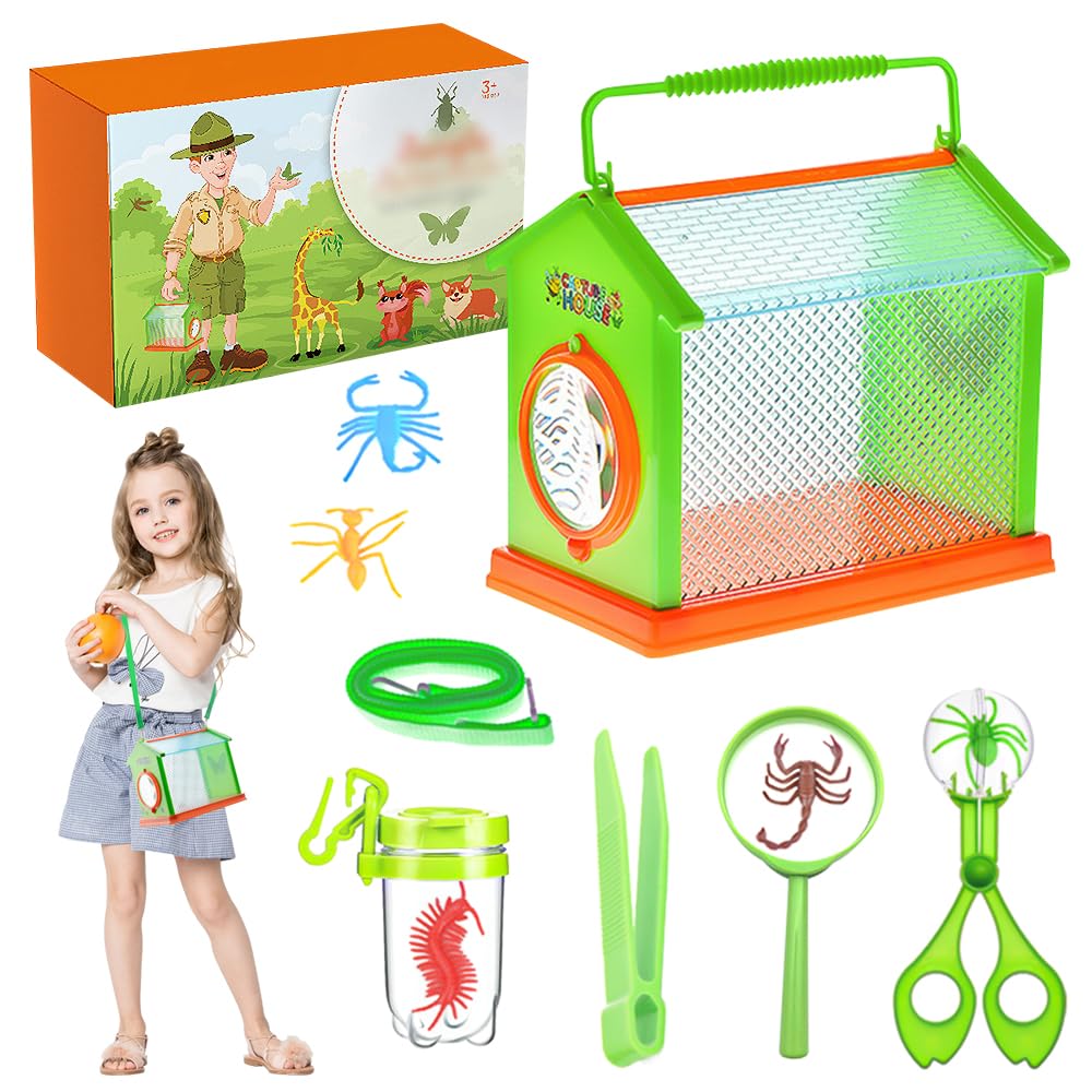 Caja de Insectos para Niños, Caja de Observación de Insectos con Lupa, Pinzas, Atrapa Insectos Frasco de Lente para Insectos Kit Explorador Cuadro de observación de Insectos para Niños