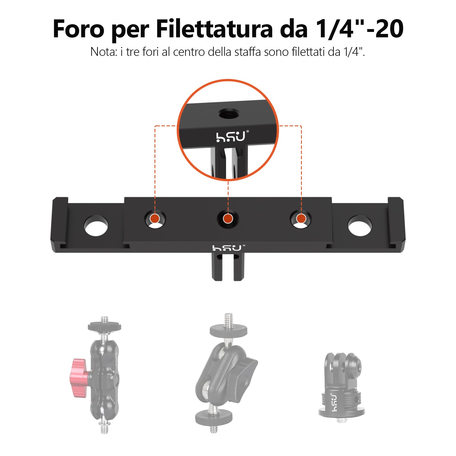HSU Doppio Supporto In Alluminio Per GoPro, Mini Adattatori Treppiede, Staffa A Scarpetta Fredda Per Videocamera