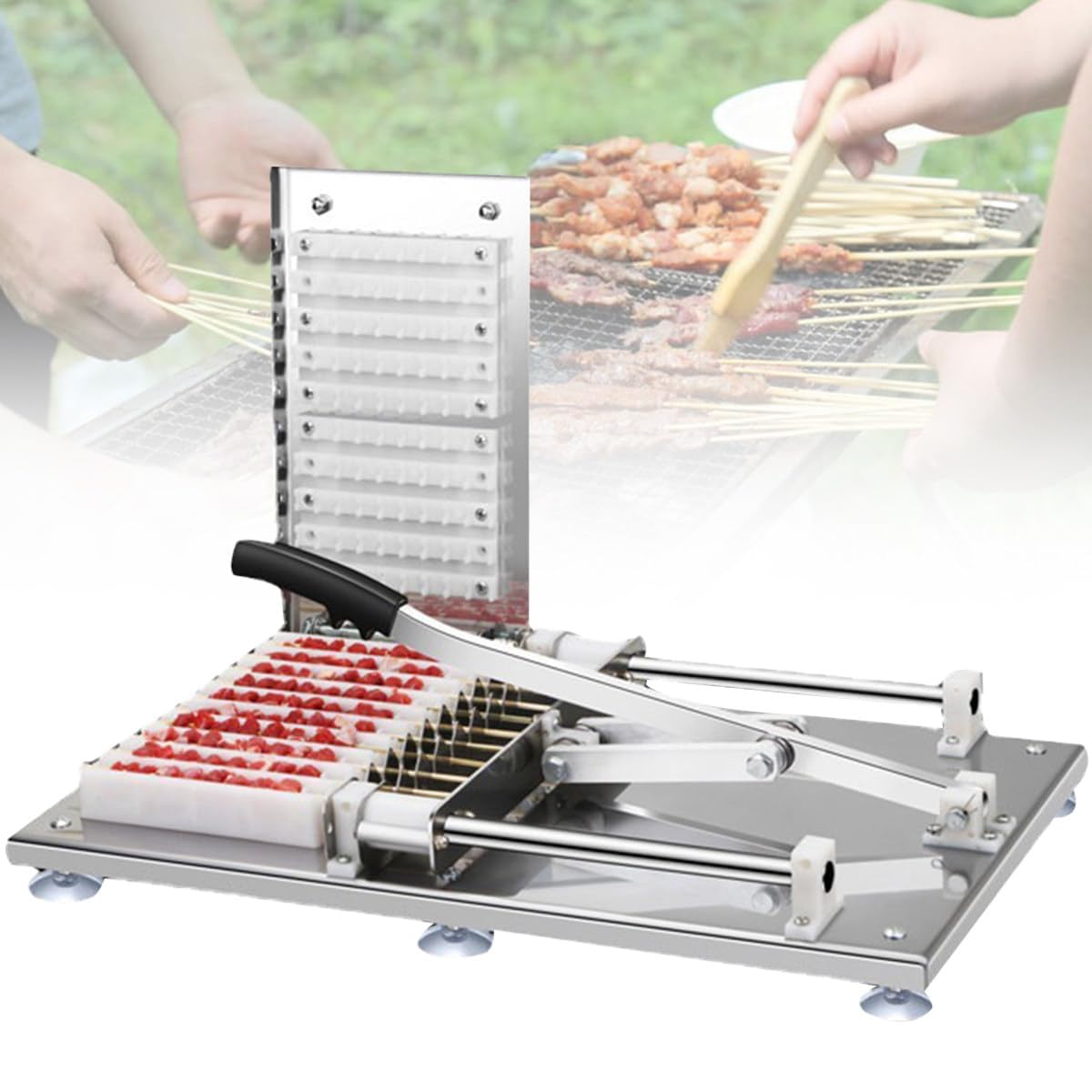 HTTGDGDH Commercial Meat String Machine,Manual Meat Mutton Kebab Skewer Machine, High Eefficiency Semi-Automatic Wear Mutton String Making Machine Bbq Skewer Maker,