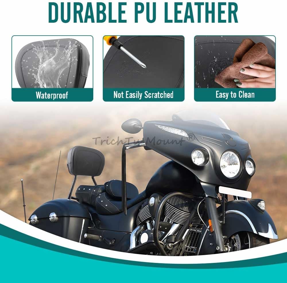 Rear Sissy Bar Detachable Passenger Backrest Pad w/Quick Release Spool Mounting Kit Fits for Indian Roadmaster Challenger Pursuit Chieftain Springfield Vintage 2014-2024,Black