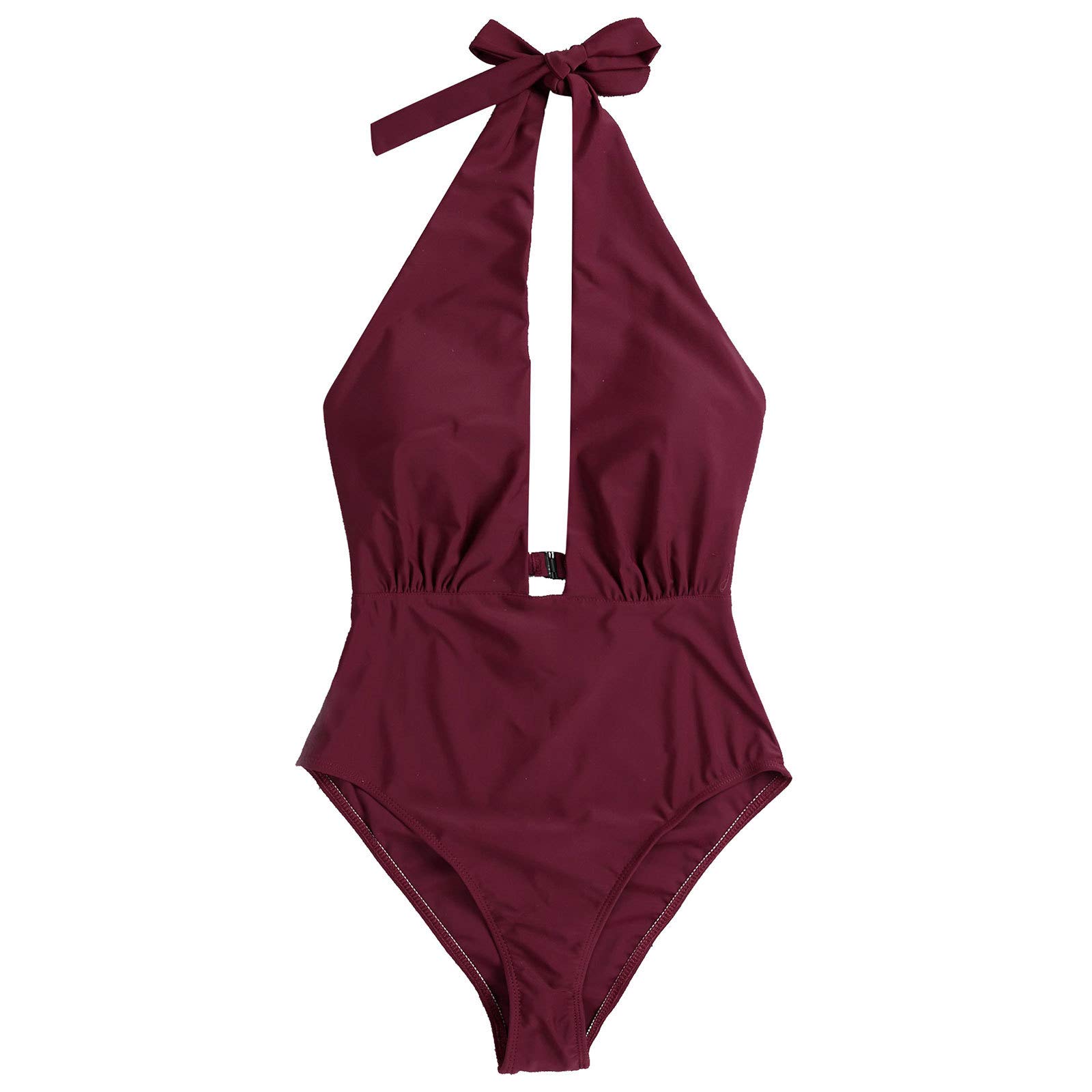 Woman's One-Piece Halter Neck Plunge Backless Thong Bathing