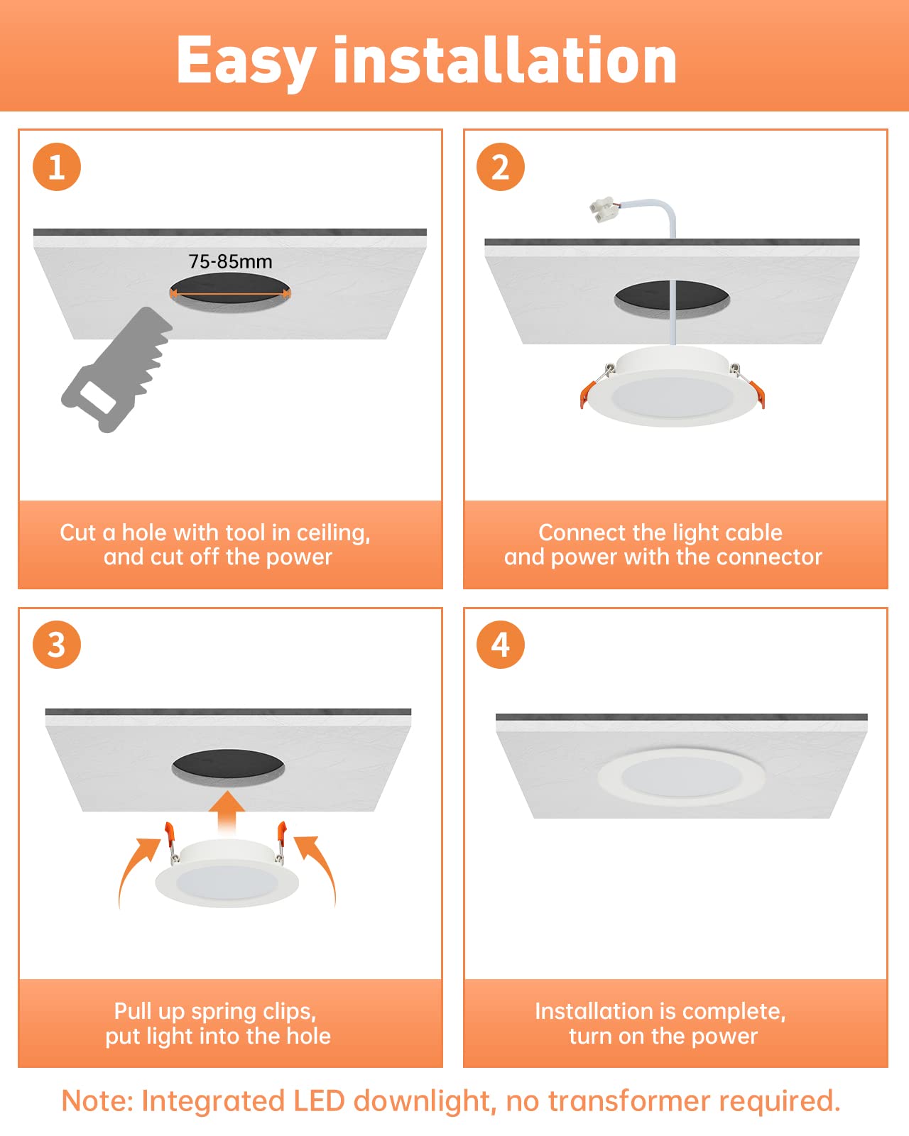 Spot LED Encastrable, Spot de Plafond Encastré Extra Plat 5W Equivalent 50W Incandescence, Blanc Froid 6500K, Pour Salle de Bain, Salon, Lot de 6