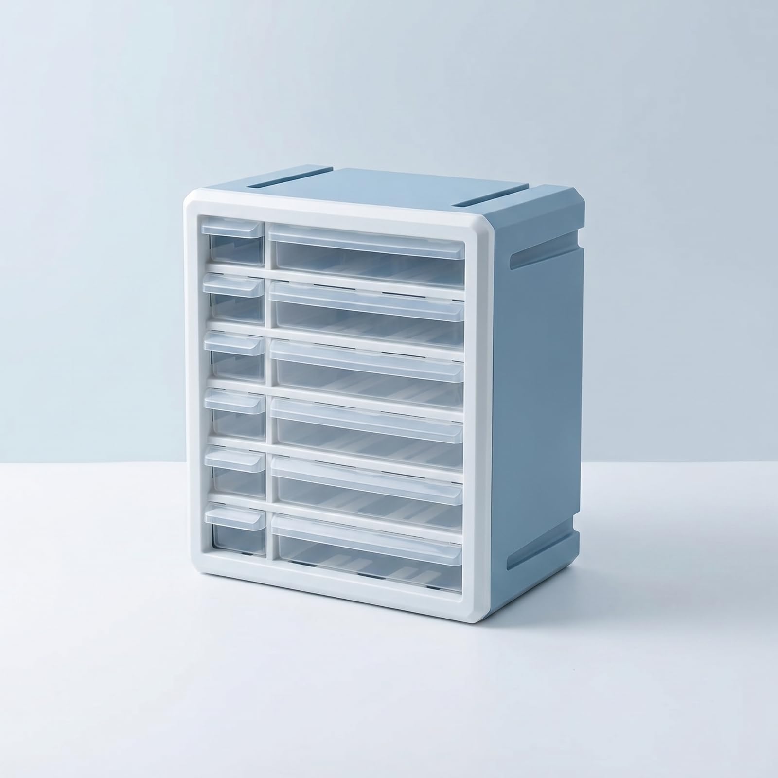 Cassettiera di Plastica Multiscomparto Armadietto con Cassetti Salvaspazio Contenitore Domestico, Blu, Organizzatore Da Scrivania Con Cassetti, 48 Scomparti