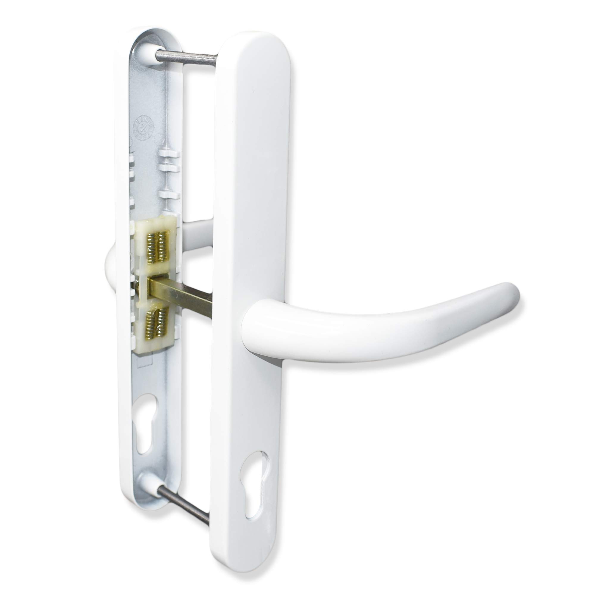 UPVCSTORE White: Fullex uPVC Door Handle Sprung Pair - 68pz, 215mm Fixing Centres - Universal Replacement PVC Door Handles - Fully Sprung & Reversible - White