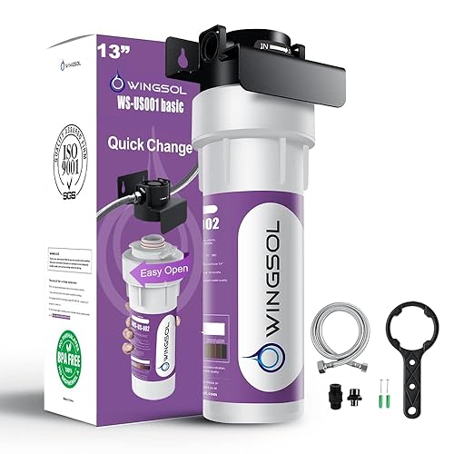 WINGSOL Filtro de agua para debajo del fregadero NSFANSI 42, reduce el 99.99% de cloro, mal sabor y olor, sedimentos, sistema de cambio rápido,