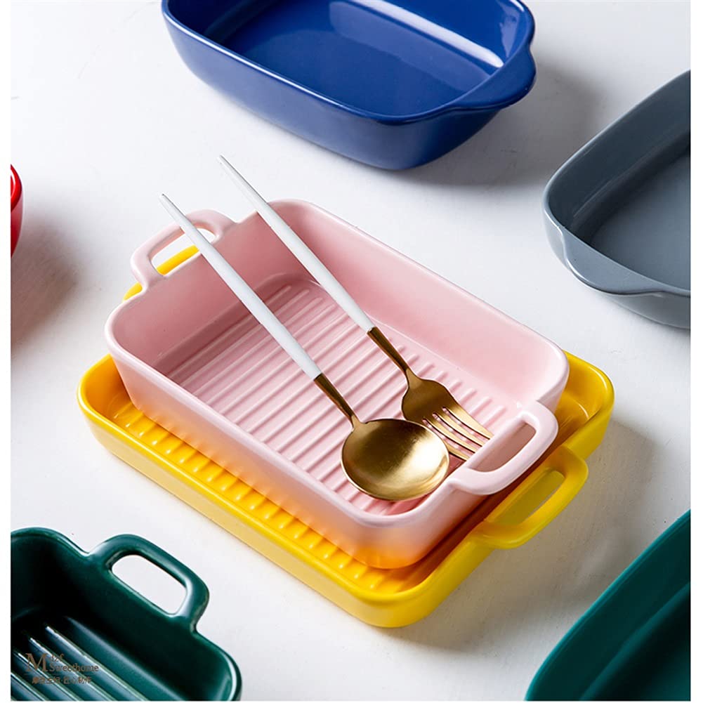 Fuente para Hornear Cerámica de 2 piezas Cerámica, pan para hornear, plato de hornear rectangular con doble manija, plato para hornear para cena de pastel, cocina, series de textura, 9.5 / 10 pulgadas