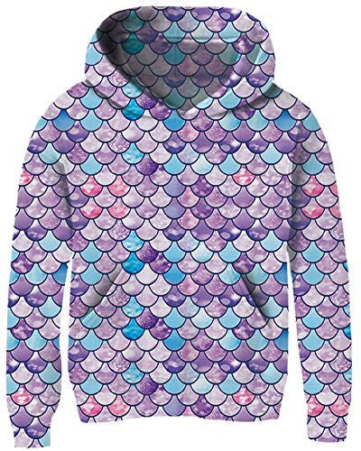 Teens Cool Mermaid Pullover Sweater for Girls Fasion Lavender Pink Blue Fish Hoodies 13 14 Years Juniors 3D Print Starry Long Sleeve Spring Outfits Young Student School Loose Fit Sports Sweatshirts