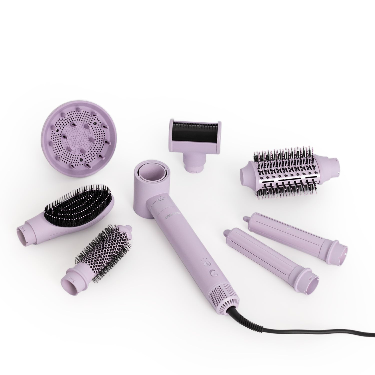 CREATE/ION STYLER PRO ADVANCE / 8-in-1-Ionen-Lufttrockner und Stylingbürste Violett/DC Brushless Motor, 2 Geschwindigkeiten, 8 Aufsätze, 3 Temperaturen, Kühlfunktion, Aufbewahrungsbox, 1400W
