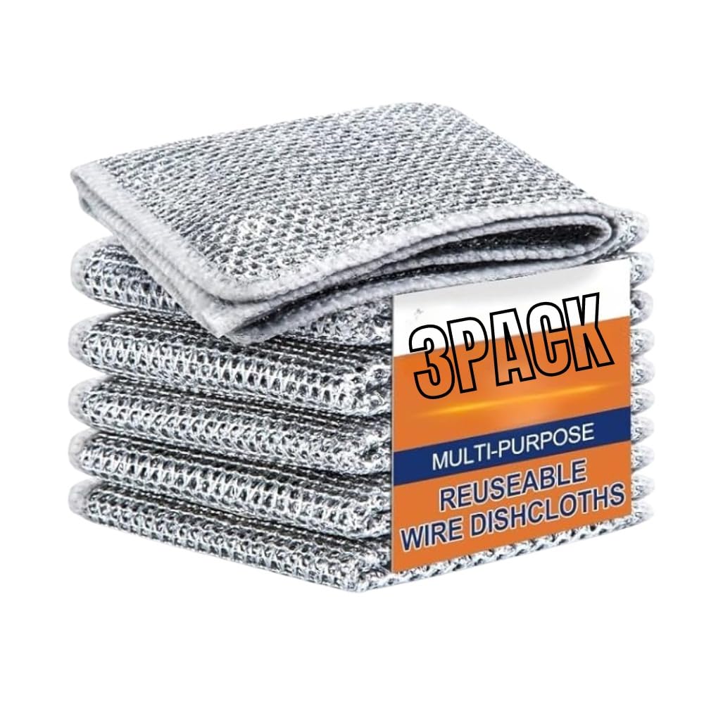 Relanta Multipurpose Wire Dishwashing Rags for Wet and Dry Stainless Steel Scrubber Non-Scratch Wire Dishcloth for Washing Dishes Sinks Counters Easy Rinsing Machine Washable (Pack of 3) (B0DCNTZTQZ) Amazon Price History, Amazon Price Tracker
