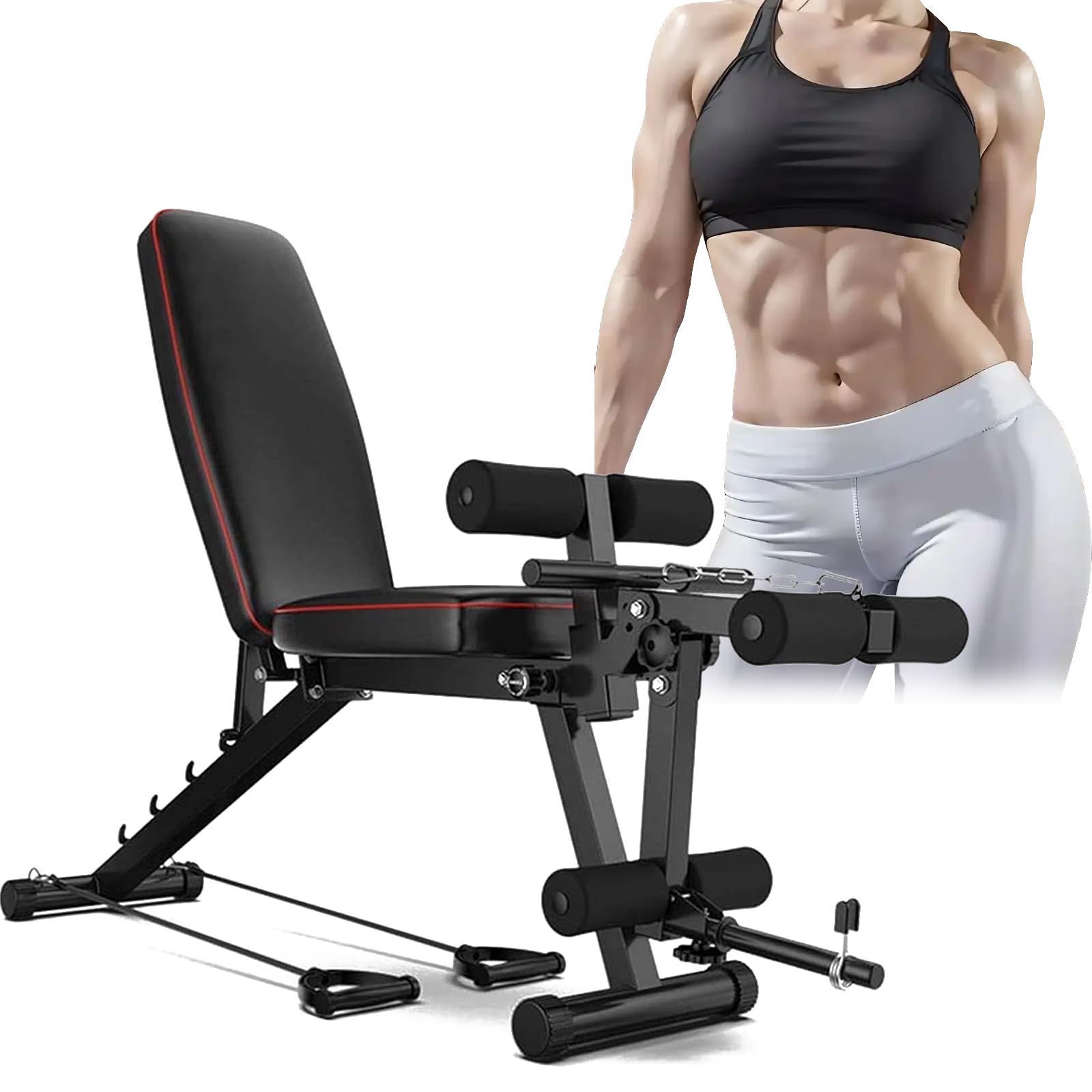 Banco De Pesas Plegable, Respaldo Ajustable En 5 Posiciones, Cojín Engrosado， Banco Musculación Multifuncional Para Gimnasio En Casa, Entrenamiento Para Gym En Casa Black,162 * 118 * 48cm