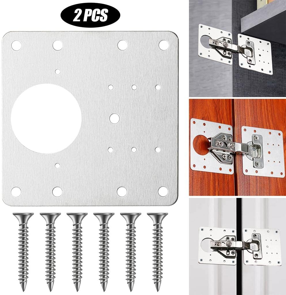 Stainless Steel Hinge Repair Plate Furniture Cupboard Mount Tool 2pcs