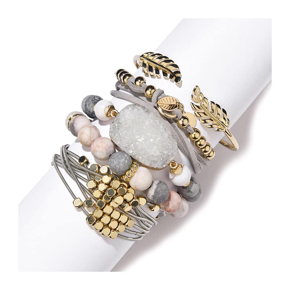 LuisFranklin Bracciale Donna Bracciali Braccialetto Bracelet Gioielli Bracelets Nuovi Braccialetti Di Perline In Pietra Naturale Braccialetti Con Ciondoli Al Quarzo A Foglia Per Gioielli Da Donna