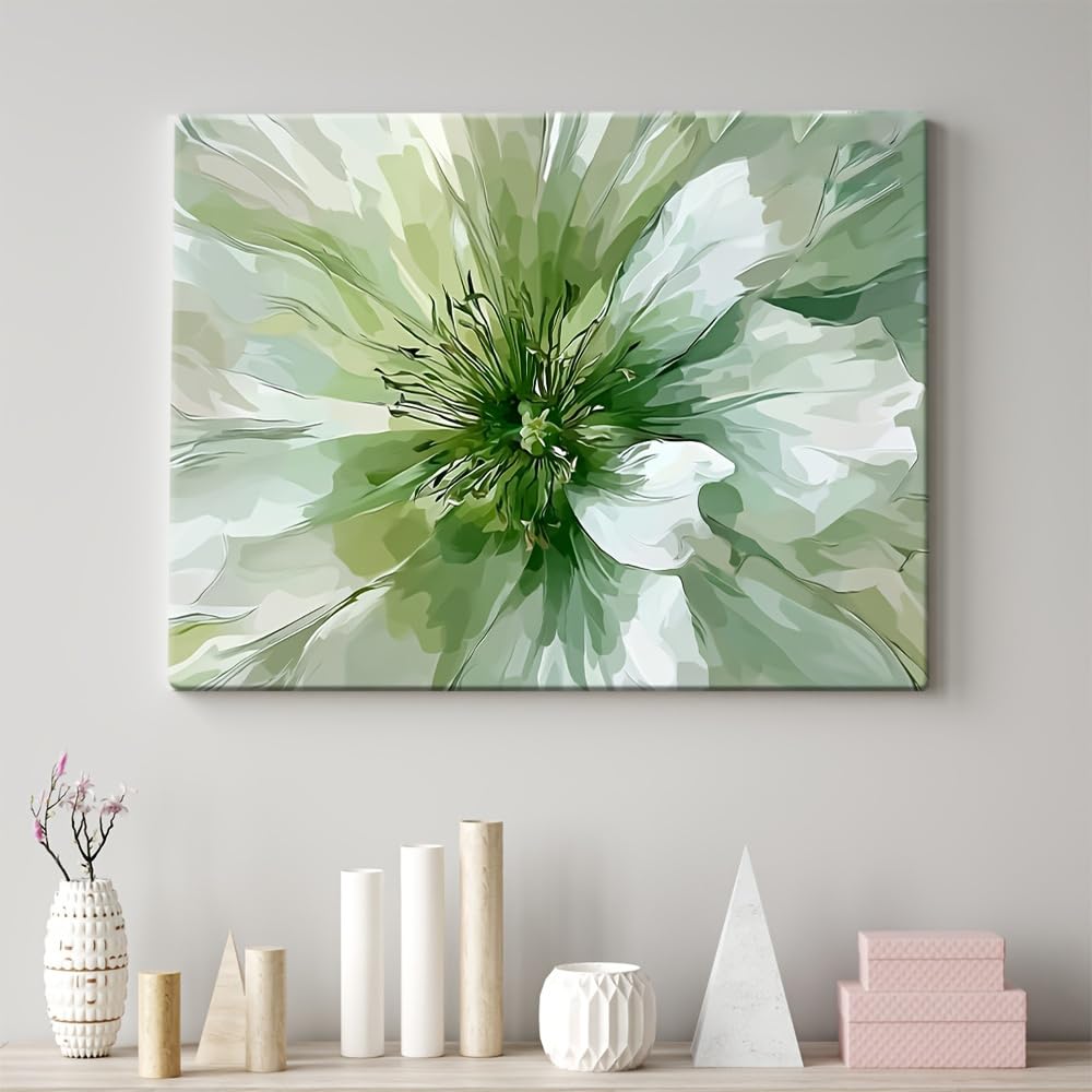 IXEHOH Abstrakte Blumen Leinwand Wandkunst, Salbeigrün Weißes Blumenbild, Große Moderne Kunstdrucke, Bilder Wanddeko für Wohnzimmer, Schlafzimmer und Büro Ästhetik 80x120