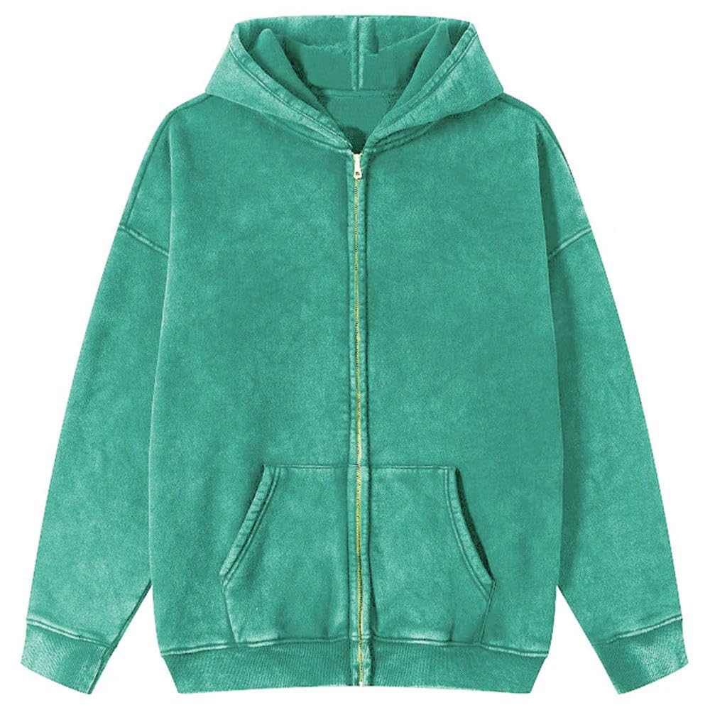 QXDZSW jesień jednolity kolor damska sprana bluza z kapturem sport na co dzień zamek bluza z kapturem jogging streetwear harajuku miękkie bluzy z kapturem