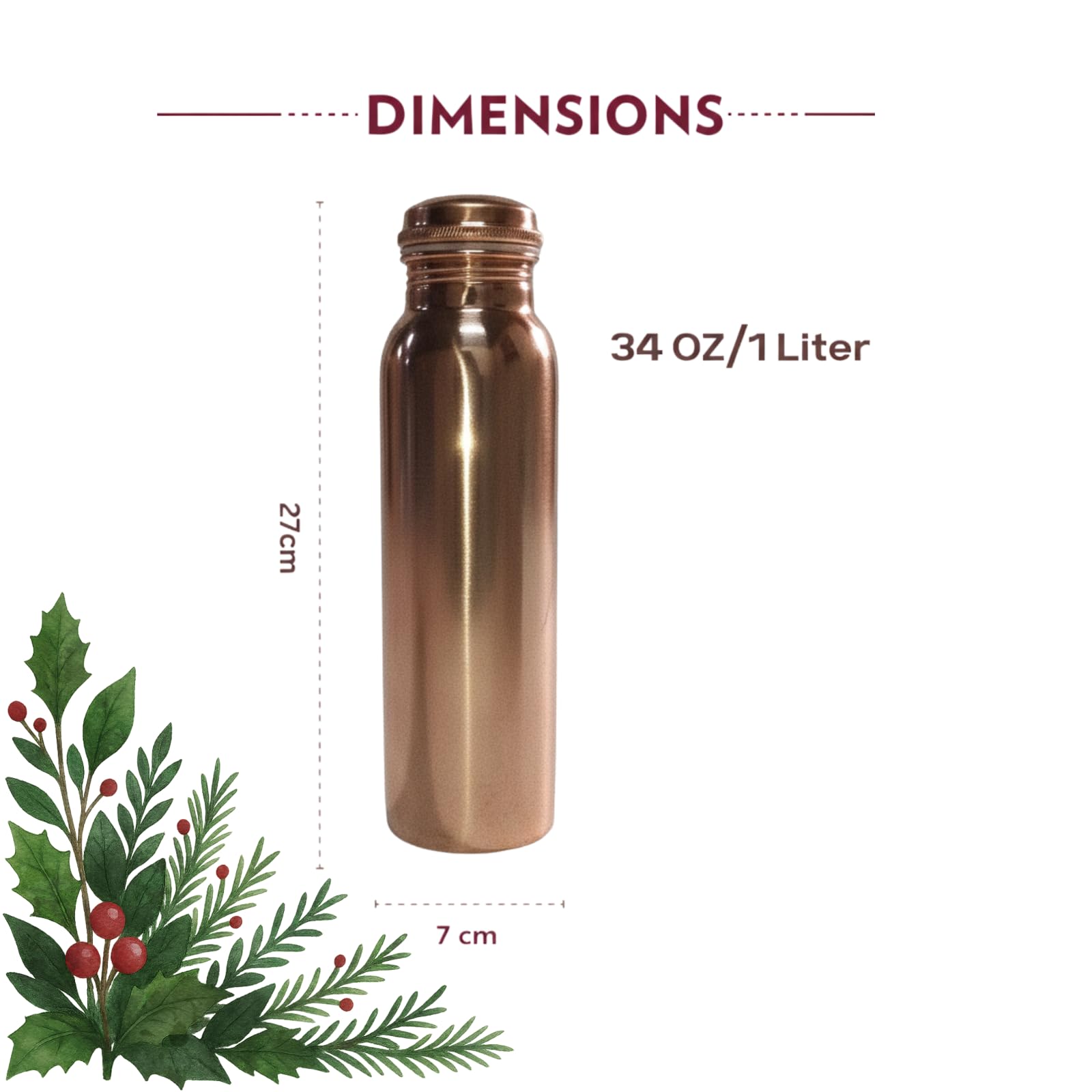 Pure Copper Water Bottle - 1L Ayurvedic Bottle -2 Pure Copper Water Bottle - 1L Ayurvedic Bottle -2