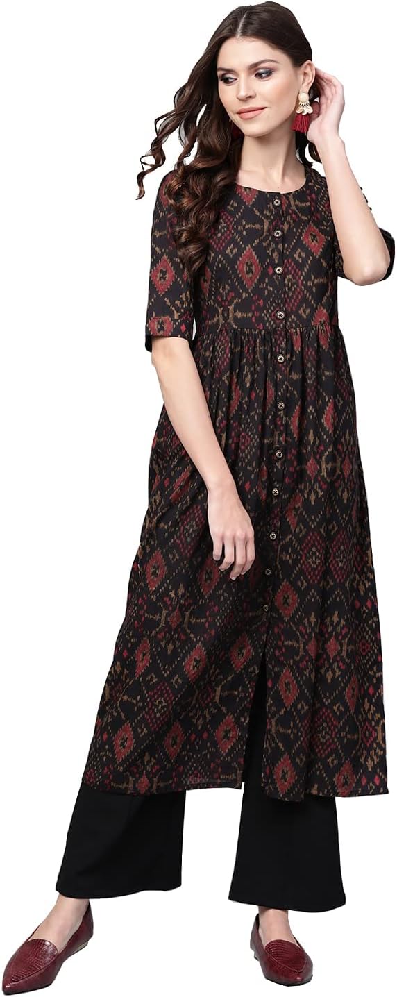 Vaamsi Women's Cotton Relaxed Fit Flared Geometric Printed Kurta (VCK1371)
