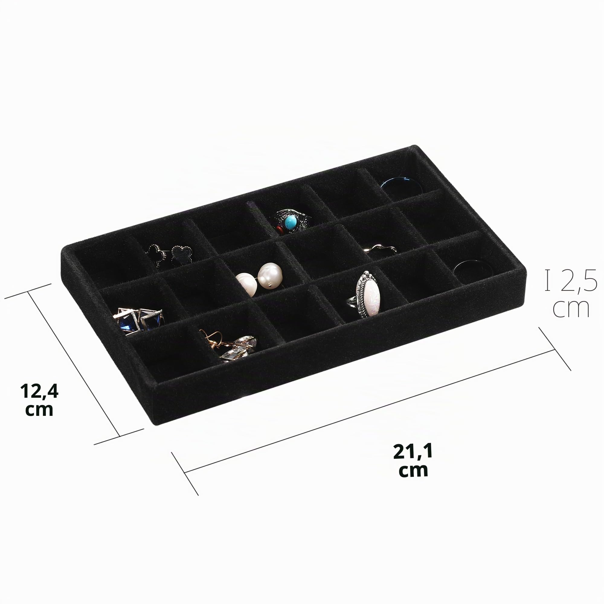 Frebeauty Bandeja organizadora de joyas bandejas de joyería de terciopelo apilables organizador de aretes para mujeres estuche de exhibición de almacenamiento de joyas para anillos juego de 6 (negro)