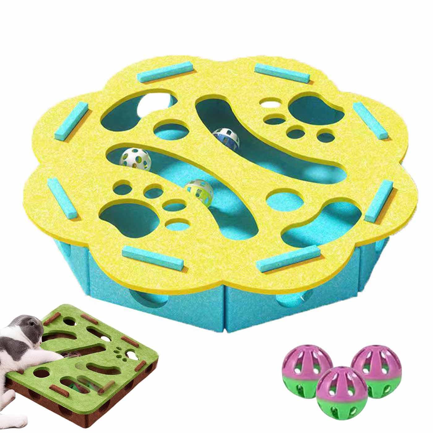 Cat Scratch Puzzle Enrichment Box,Interactive Cat Puzzle Toy,Felt Maze Game Box for Indoor,Mental Stimulation Boxs with 3 Balls,Kitten Scratching Training Enrichment Exercise Hunting Play(H)