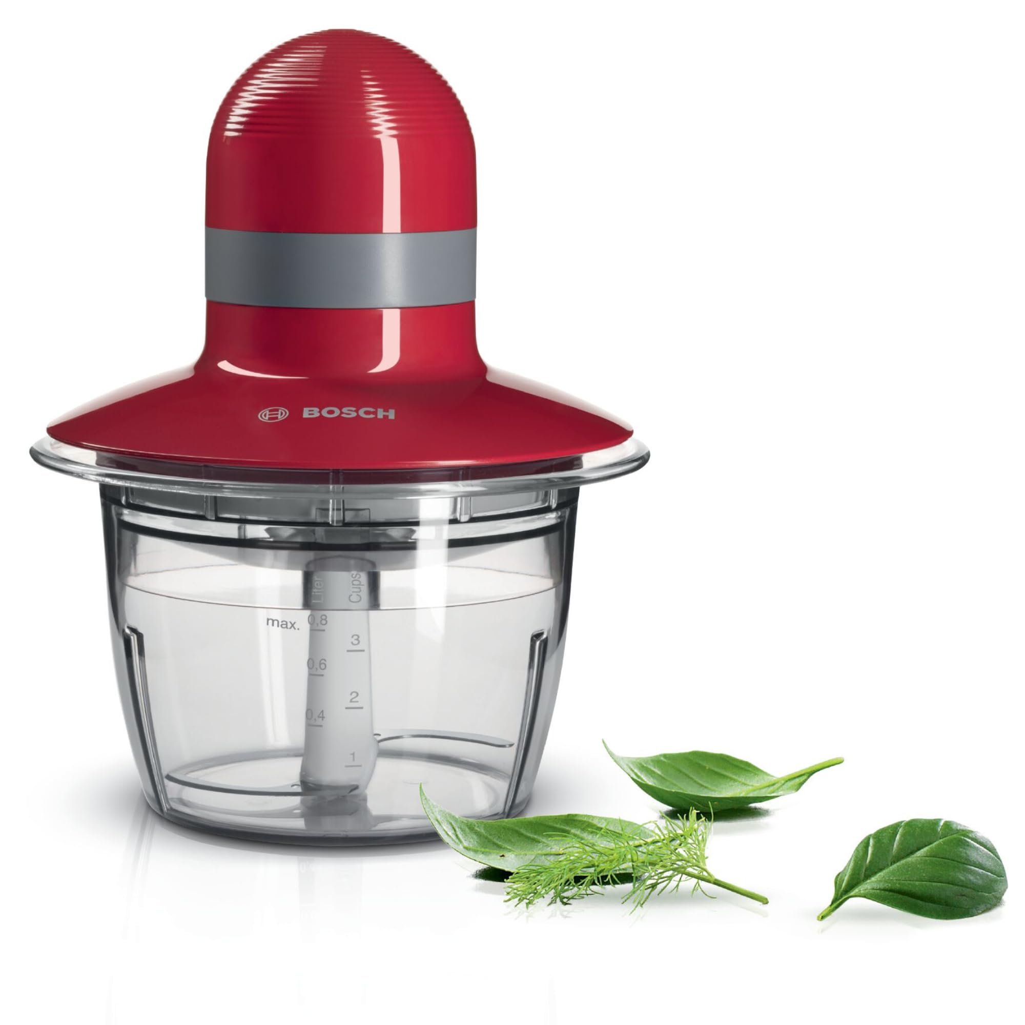 Bosch - Picador, 400 W, Rojo, gris, Cuchillas acero inoxidable, Recipiente 800 ml, MMR08R2