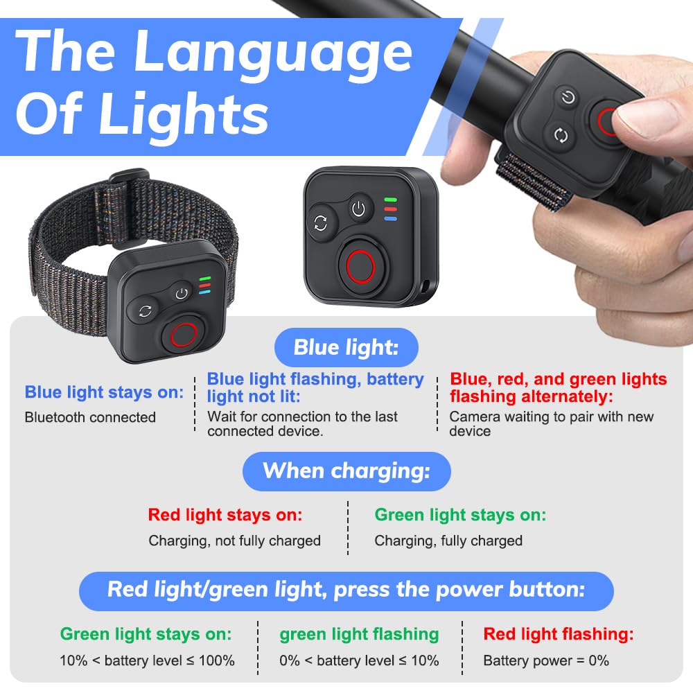Bluetooth Fernbedienung für Insta360 X5/X4/X3/Ace Pro/Ace Pro 2/GO3S/GO3/GoPro/ONE R/RS/Hero 11/12/13/IOS/Android Smartphone, SGZIOO 50m Reichweit, 96h Ausdauer, Wasserdicht mit Handschlaufe