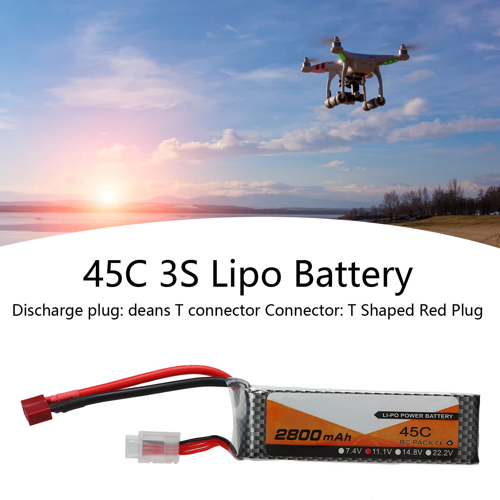 Batteria Lipo, 3S 11.1V 2800mAh 45C Batteria RC T Plug Custodia Rigida Batteria per RC Auto Aereo Drone Elicottero Barca