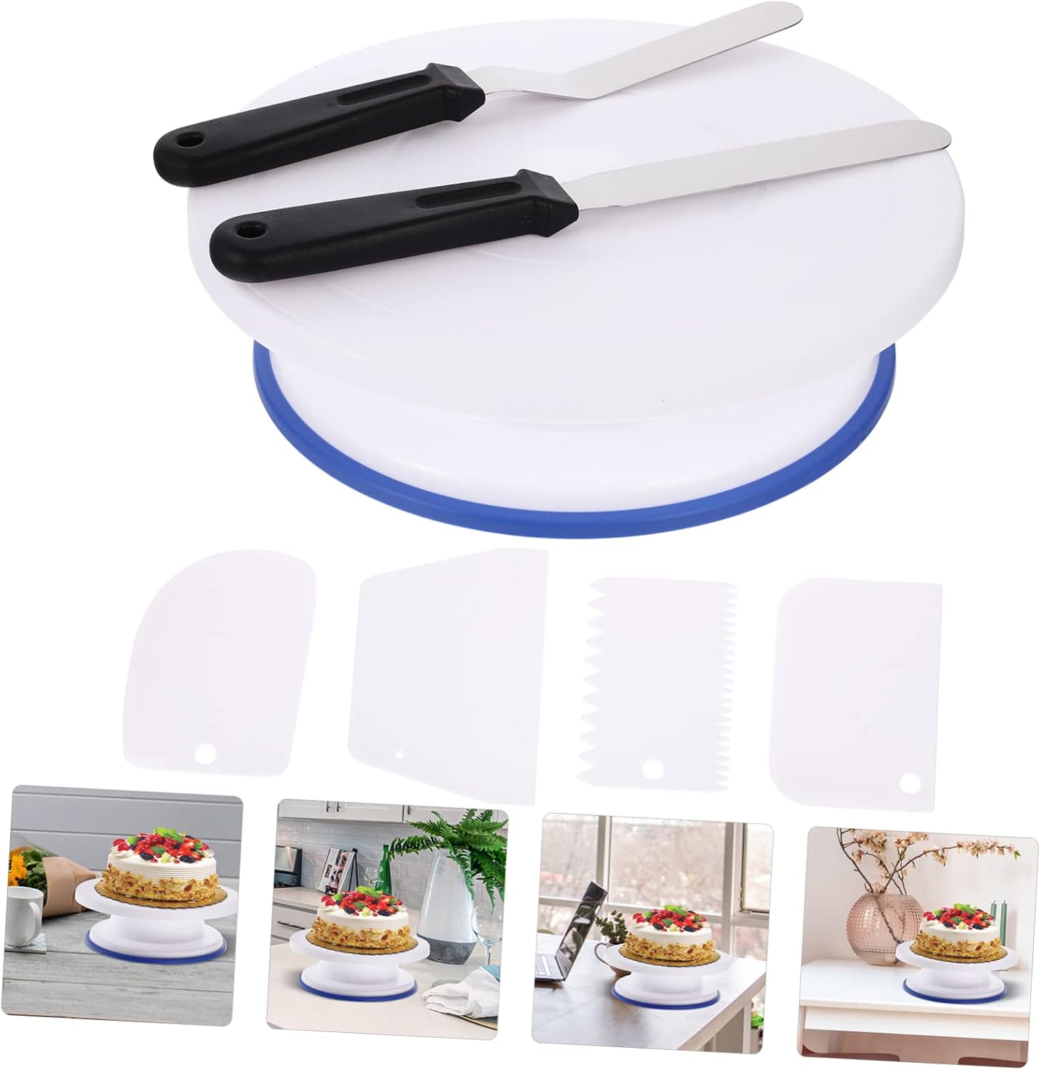 ULTECHNOVO 1Set Manual Cake Turntable with Spatula and Scrapers Cake Decorating Kit Non Slip Rotating Stand for Easy Baking Decorating for Home