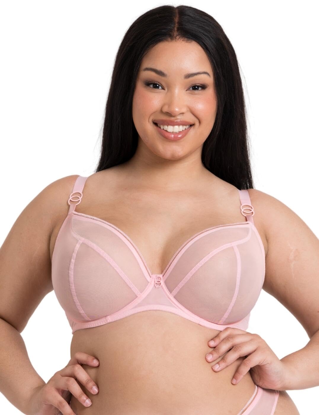 Curvy Kate Women's Pink Lifestyle Plunge Bra Wired Mesh Lingerie In 34Dd