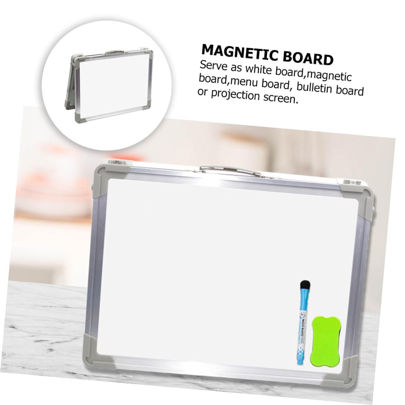 ULTECHNOVO Lavagna Magnetica Bianca da Tavolo Doppia Faccia Portatile in Lega di Alluminio e ABS per Casa e Scuola