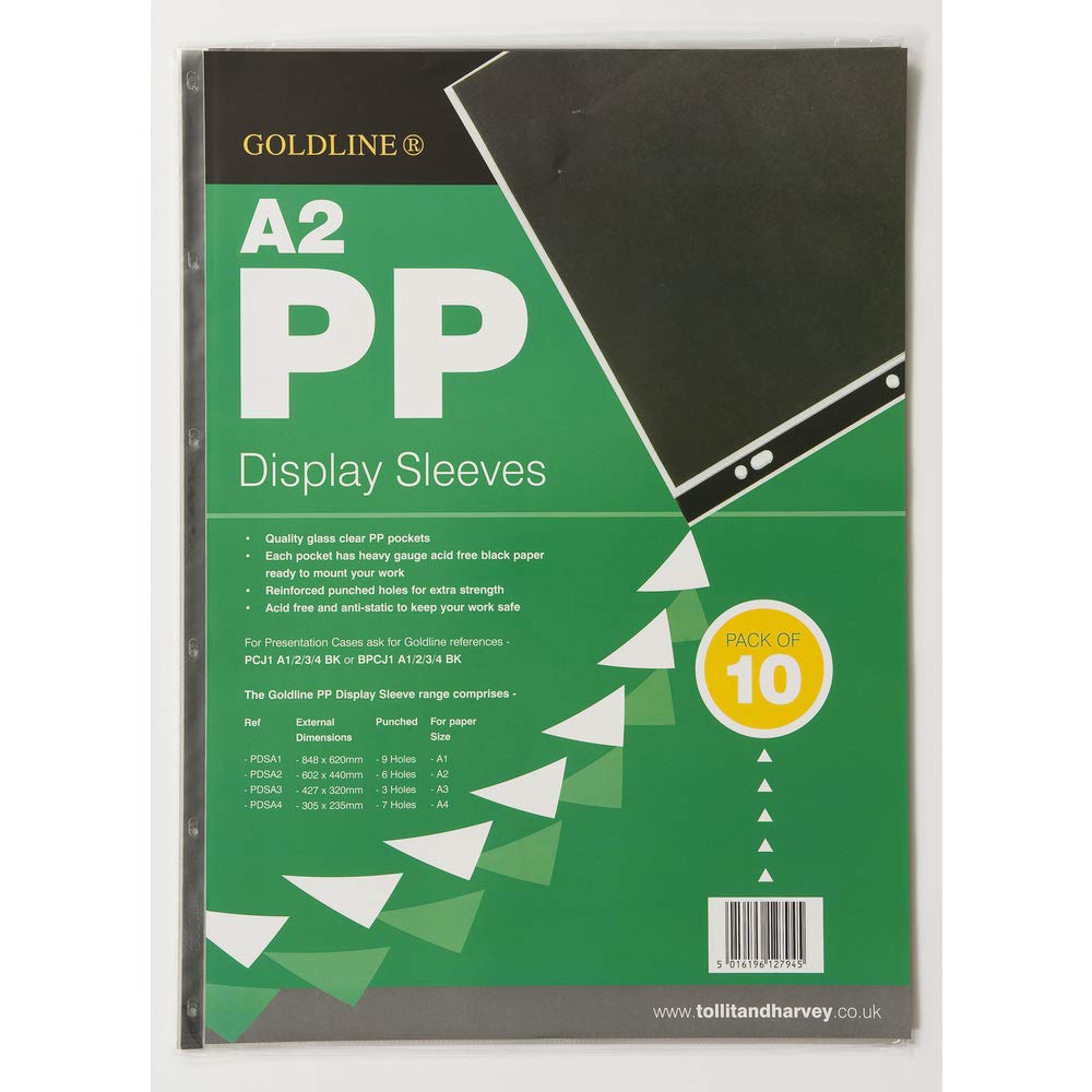 Clairefontaine PDSA2Z Goldline Packung (mit 10 Ersatzhüllen für Zeichenmappe, antistatisch, säurefrei, glatt, DIN A2, 42 x 59,4 cm, 150µ, 6-fach Lochung) transparent