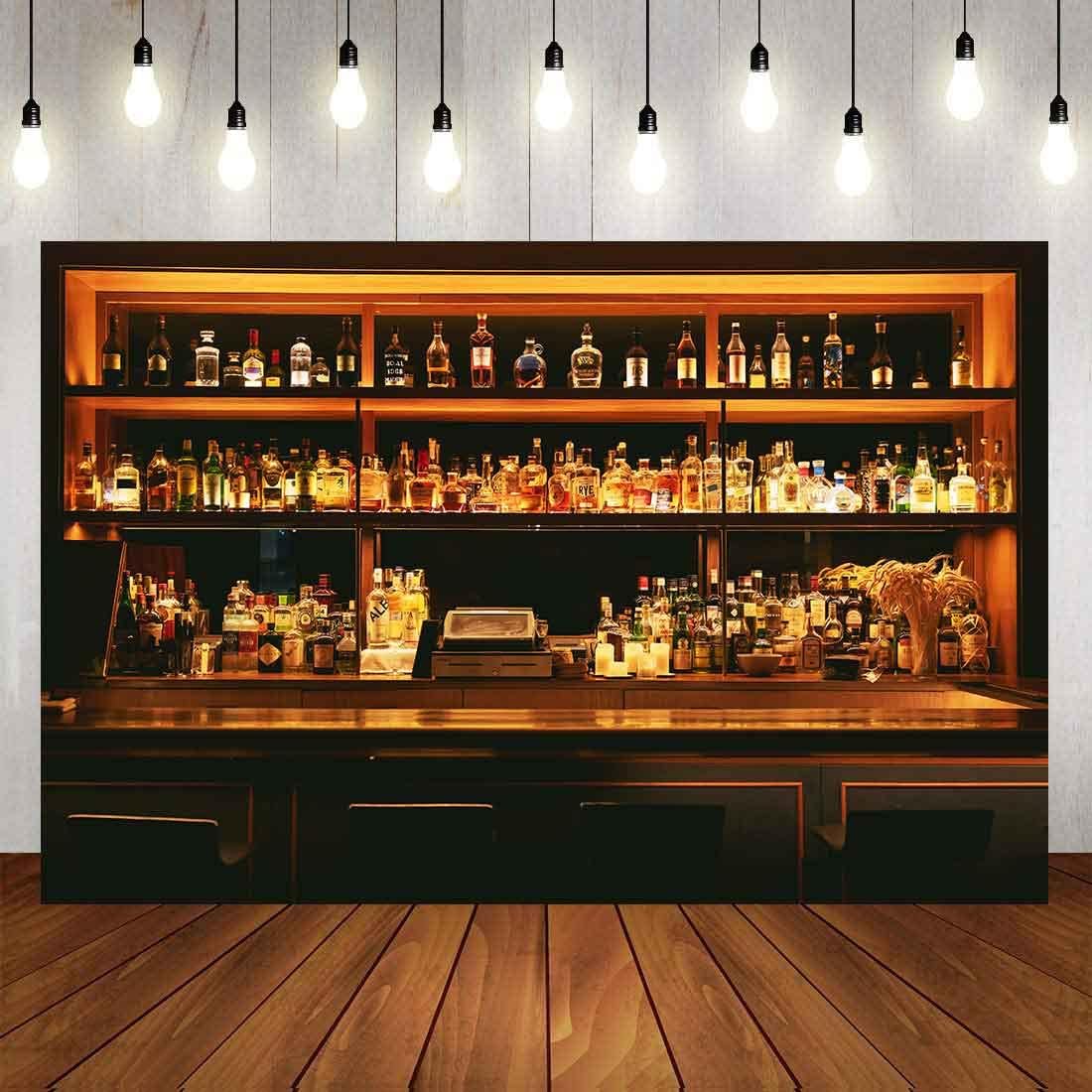 Bar Photo Backdrop Vinyl 9x6ft Wine Cafe Restaurant Drink Shelf Photography Backdrops for Friendsmas Party Urban Club Speakeasy Room Wall Art Photo Backgrounds Videos Photo Backdrop BJLSPH1583