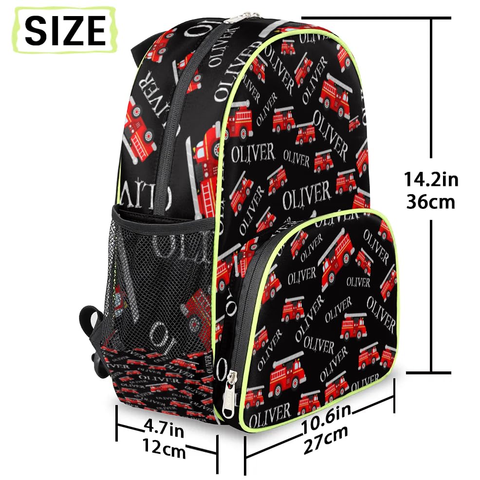 Personalized Toddler Kids Backpack, Custom Mini Backpacks for Preschool, Schoolbag for Boys Girls Black Fire Truck3