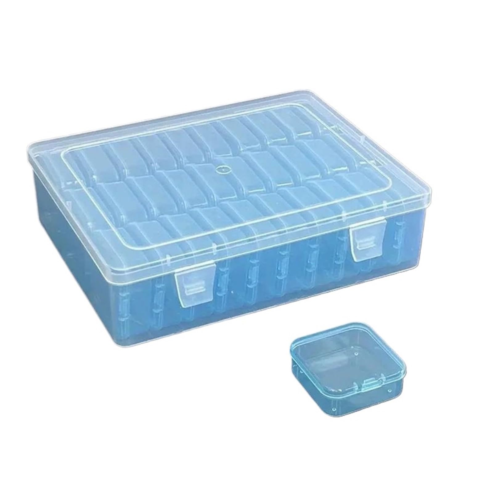 XPJYUA Fuse Beads Organizer 30 Grid Transparent Plastic Storage Box Comes with A Small Container - Perfect for Beads, Jewelry, and Handicrafts(Blue)