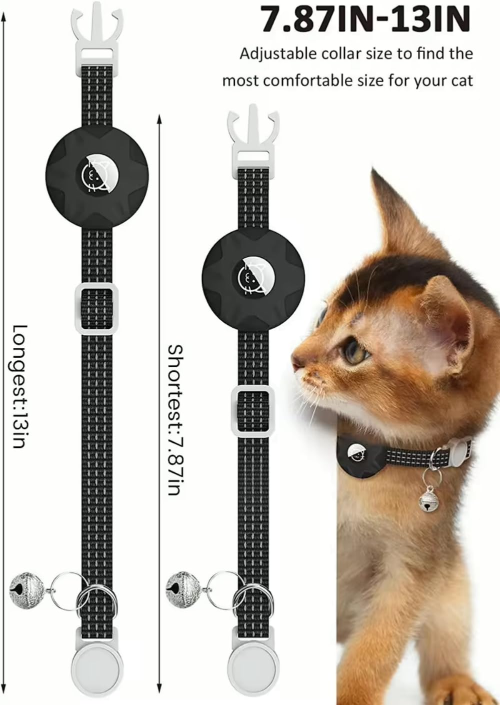 Premium Cat Airtag Collar, Black - Image 2