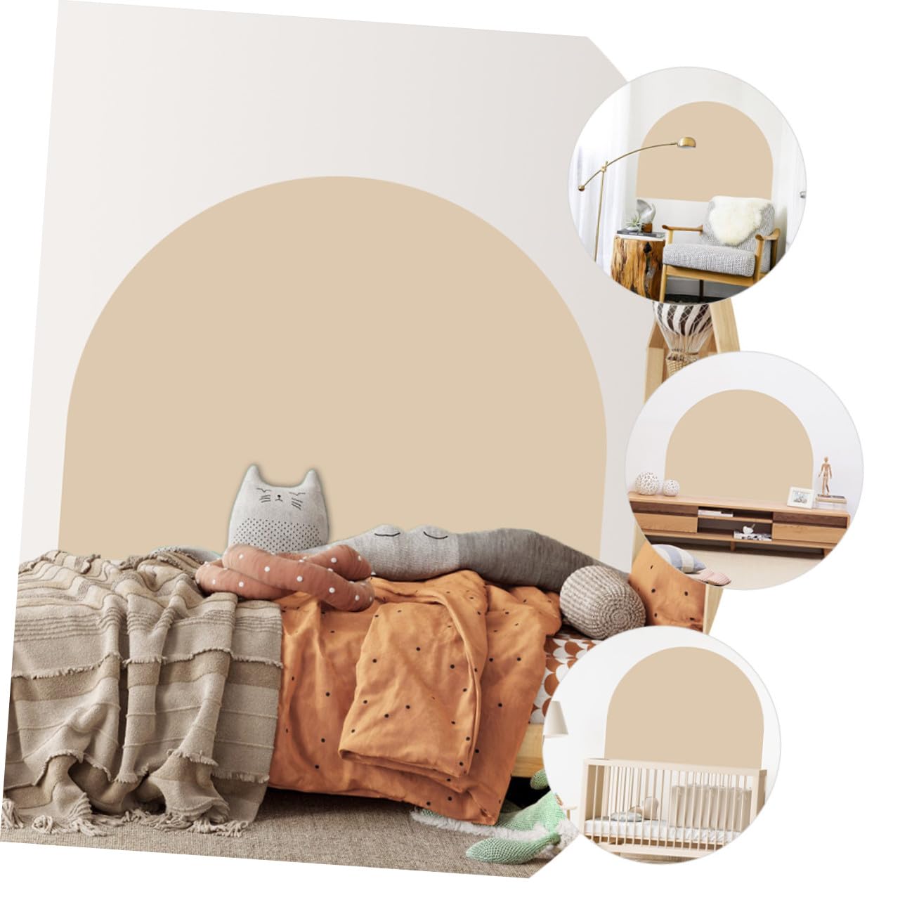 LIFKOME Calcomanía de Pared Geométrica Moderna para Dormitorio, Adhesivo Extraíble de Pvc Beige Fuerte Pegamento y Diseño Curvo, Decoración Elegante Hogar