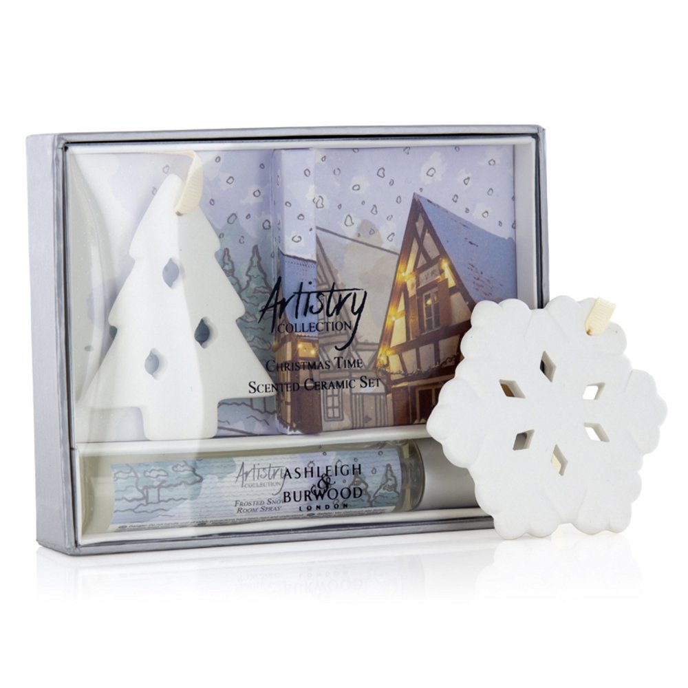 ASHLEIGH & BURWOOD Artistry Collection Christmas Scented Ceramic & Room Spray Set (Frosted Snow)